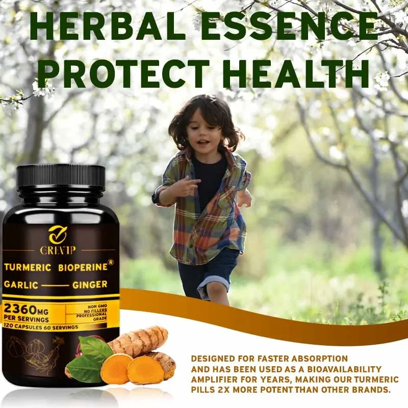 Turmeric Curcumin Capsule - 4-in-1 강황 생강 보충제 - 마늘,