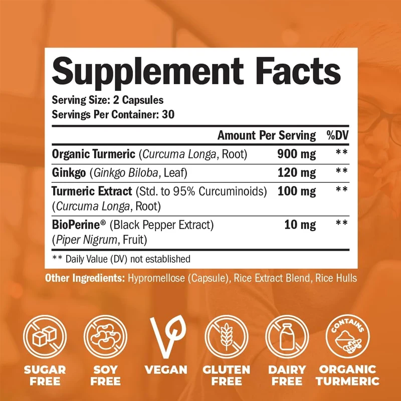 유기농 강황 커큐민 보충제 (은행잎 및 파이페린 함유) - Turmeric Curcumin Capsule 리뷰 및 가격